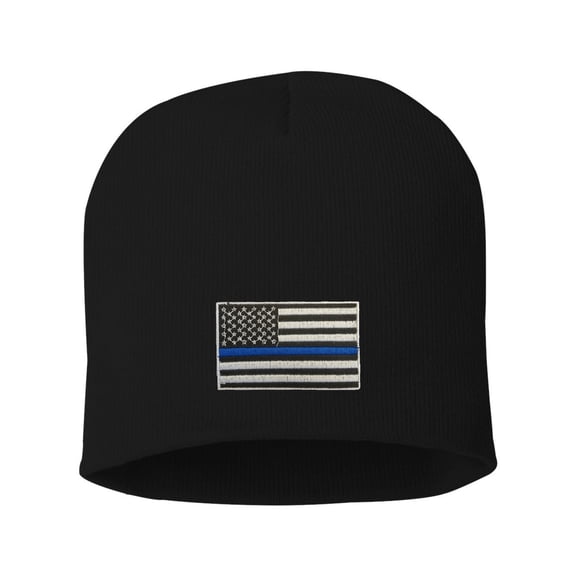 Adult Thin Blue Line USA Flag Embroidered Knit Beanie Cap