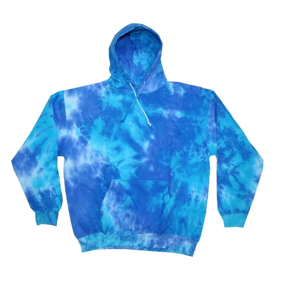 Adult Tie-Dyed Pullover Hooded Sweatshirt - BLUE MIX - 2XL