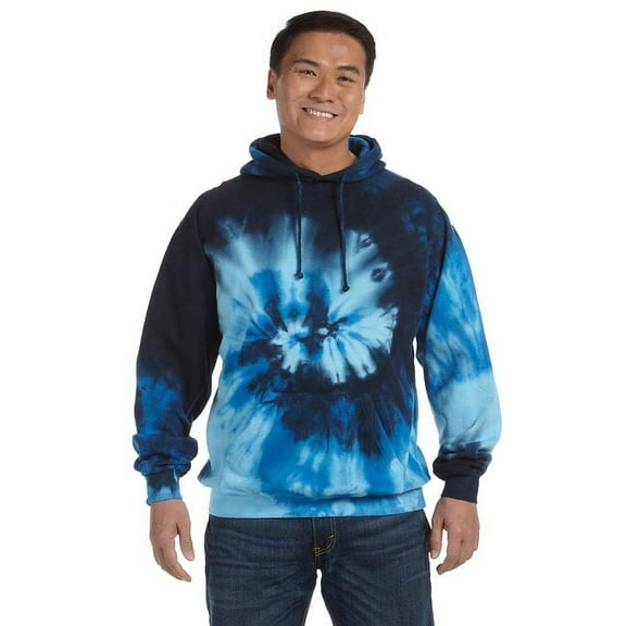 Adult Tie-Dyed Pullover Hooded Sweatshirt - BLUE OCEAN - 3XL