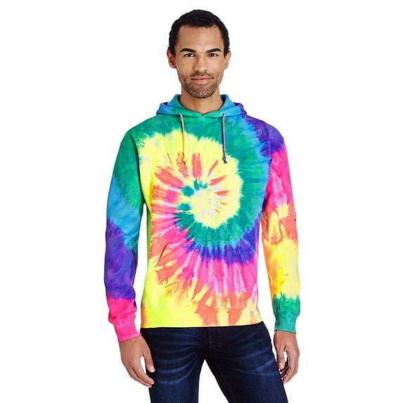 Adult Tie-Dyed Pullover Hooded Sweatshirt - NEON RAINBOW - L