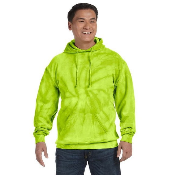 Adult Tie-Dyed Pullover Hooded Sweatshirt - SPIDER LIME - L