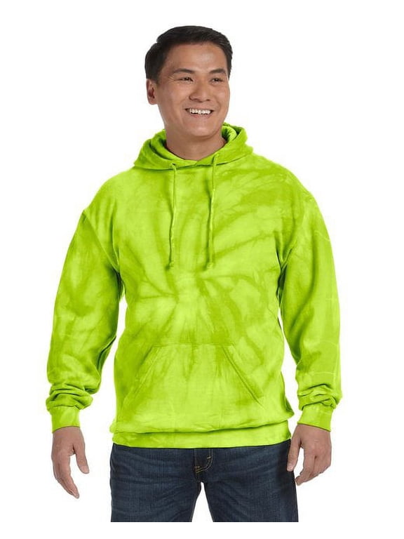 Adult Tie-Dyed Pullover Hooded Sweatshirt - SPIDER LIME - S