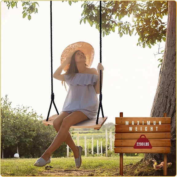 Adult Tree Swing, Hanging Beech Wood Swings with Adjustable Rope Garden Chair Seat Swing for Indoor Outdoor (22''x10'')