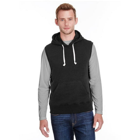 Adult Triblend Fleece Sleeveless Hooded Sweatshirt - BLACK - M