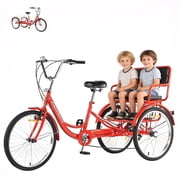 MENGFANMIN Adult Tricycle 7 Speed, 24 Inch 3 Wheel Bikes Extended Rear wheelbase Trike with Back Seat and Basket,for Women Seniors Maximum Load 550lbs
