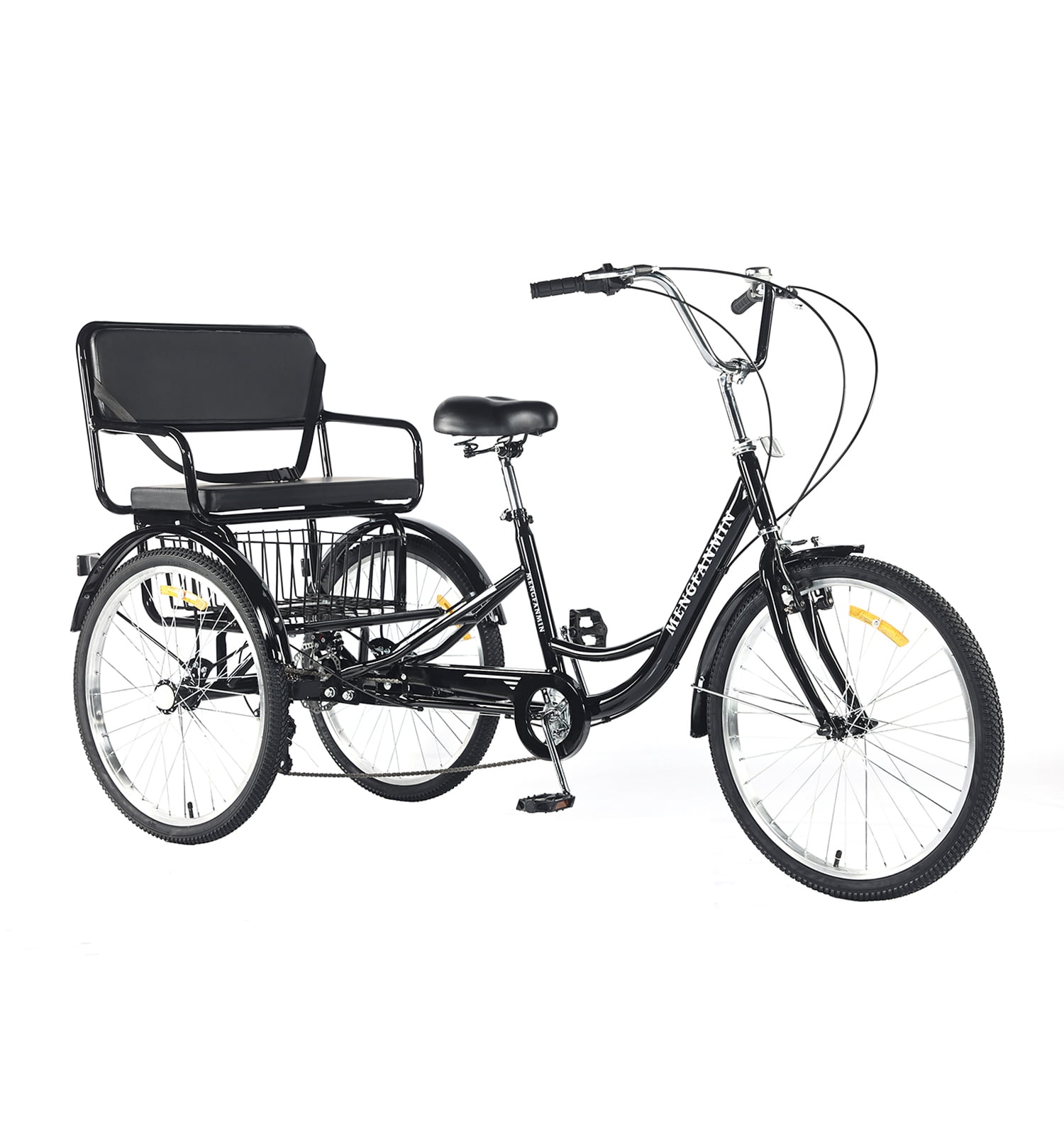 Black High-Carbon Steel Adult Tricycle with Rear Basket