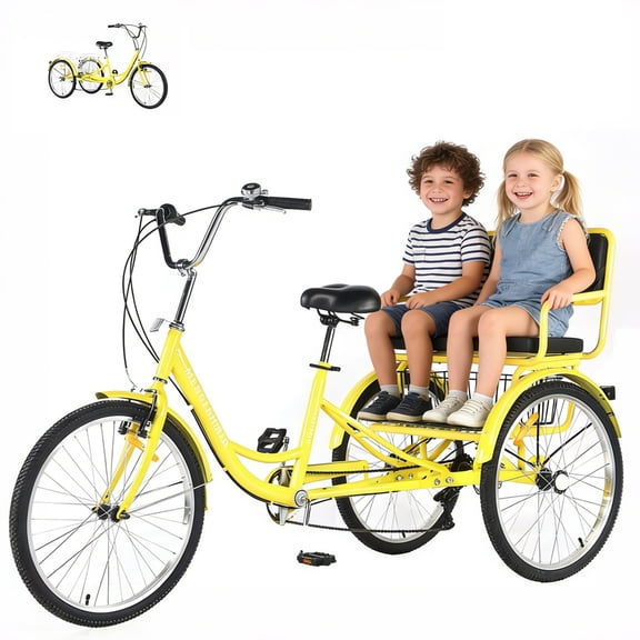 Adult Tricycle 7 Speed, 24 Inch 3 Wheel Bikes Extended Rear wheelbase Tricycle Wheel Bike w/Rear Basket for Women/Children Seniors Maximum Load 550lbs