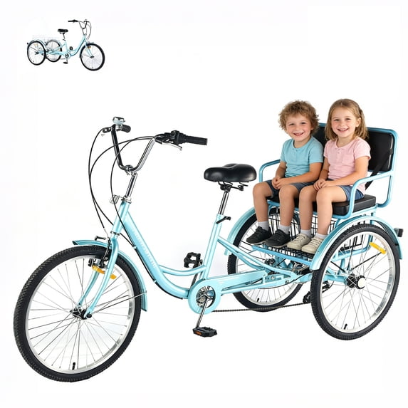 Adult Tricycle 7 Speed, 24 Inch 3 Wheel Bikes Extended Rear wheelbase Tricycle Wheel Bike w/Rear Basket for Women/Children Seniors Maximum Load 550lbs