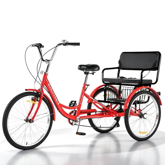 Adult Tricycle 24 Inch Trike, 3 Wheel Bikes 7 Speed Trikes Wheel Bike for Women,Men,Seniors,Maximum Load 550lbs,with Rear Basket and Rear Seat