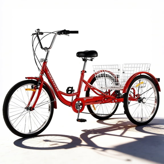 Adult Tricycle 7 Speed, 24 Inch 3 Wheel Bikes Extended Rear wheelbase Tricycle Wheel Bike with Basket,for Women、Seniors Maximum Load 550lbs