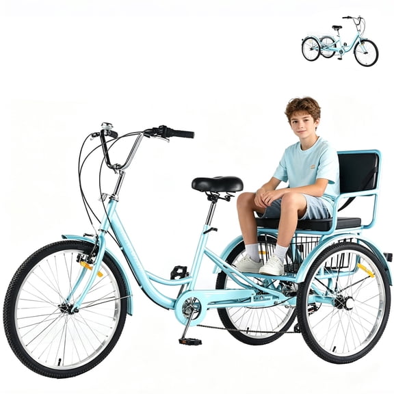 Adult Tricycle 7 Speed,3 Wheel 24 inch Bikes Extended Rear Wheelbase Tricycle Wheel Bike with Rear Basket for Women,Seniors Maximum Load 550lbs