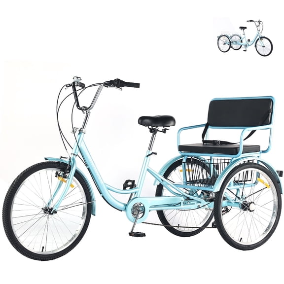 Adult Tricycle 7 Speed,3 Wheel 24 inch Bikes Extended Rear Wheelbase Tricycle Wheel Bike with Rear Basket for Women,Seniors Maximum Load 550lbs