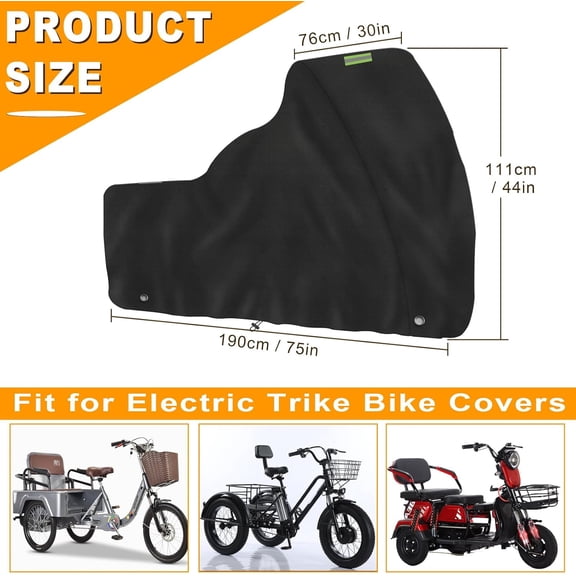 Adult Tricycle Cover - Heavy Duty 600D Oxford Fabric for Electric Trike and 3-Wheeled Bicycle, Waterproof & Dustproof, Black