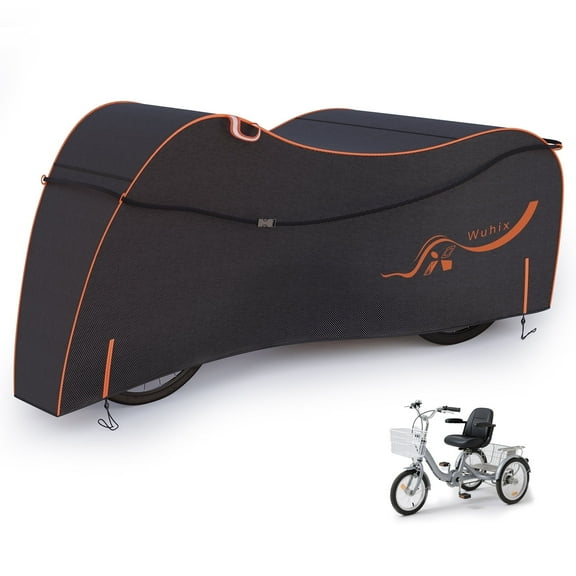 Adult Tricycle Cover Heavy Duty 600D Oxford Waterproof Outdoor Bike Cover for 3-Wheel Trike or 3 Bikes UV, Snow, Wind & Rain Resistant Fits Electric, Cruiser, Road & Mountain Bikes