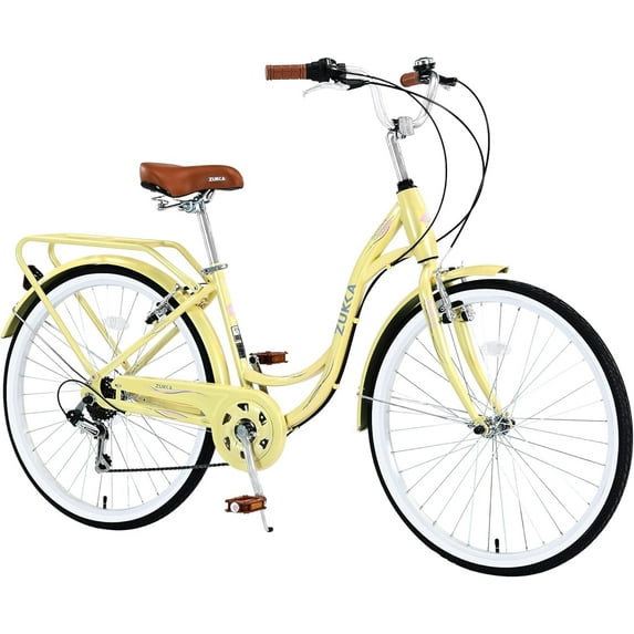 Beach Cruiser Bike for Women 24/26 Inch Ladies Bike 10 Speed Complete Cruiser Bikes with Dual V-Brake and Adjustable Seat, Adult City Bike for Women, Men
