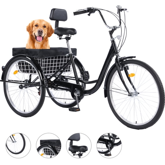 Adult Tricycles 7 Speed Adult Trikes 26 inch 3 Wheel Bikes Cruise Bike ...