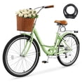 thumbnail image 1 of Mooncool 24 & 26 Inch Beach Cruiser Bike for Women, 7 Speed Commute Bike for Adults, Womens Bicycle with Ratten Basket & Rack, Multiple Color, 1 of 12