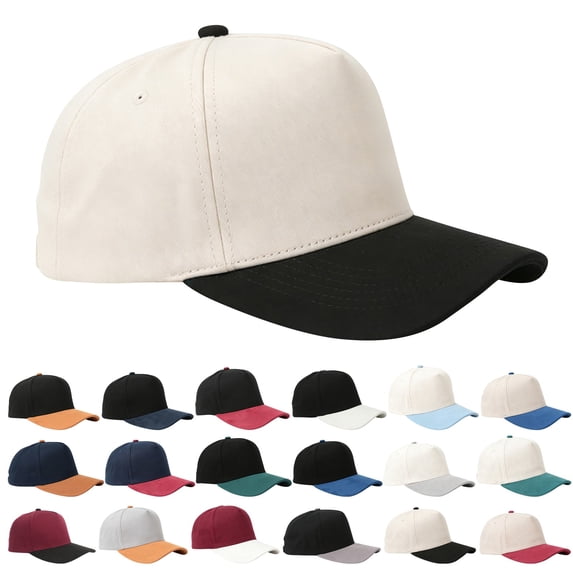Adult Trucker Snapback Hat 2-Tone Baseball Cap 5-Panel Baseball Cap for Women and Men,Cotton-Poly Blend,Adjustable Fit,Curved Brim,Sun Protection Blank Flat Hat for Golf,Outdoor Casual Wear White