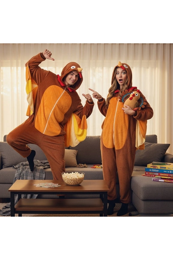 Adult Turkey Costume Onesie Animal Onesie Turkey Pajamas with Wings Thanksgiving Halloween Christmas Outfit