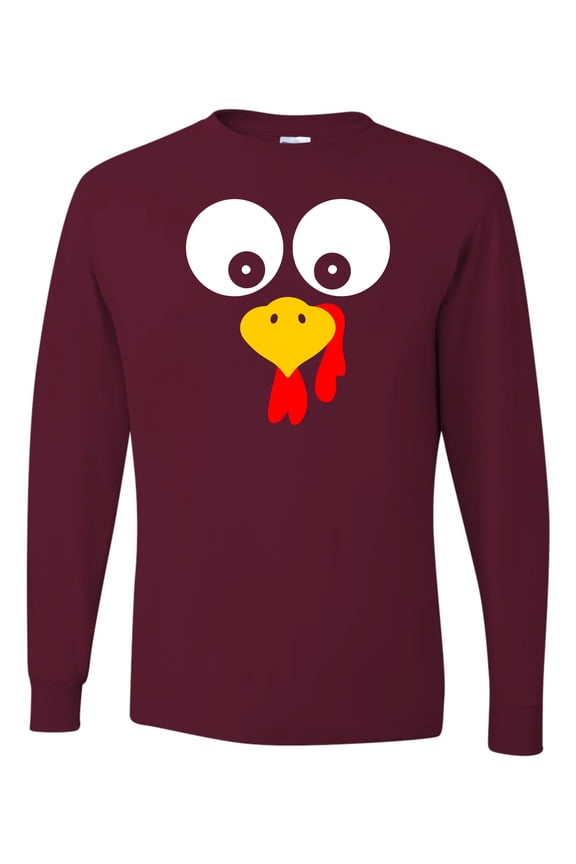 Adult Turkey Face Funny Thanksgiving Costume Long Sleeve T-Shirt