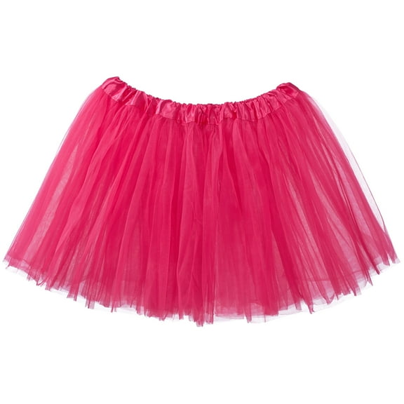 Adult Tutu Skirt, Classic Elastic 3 Layer Tulle Tutu for Women and Teens - Hot Pink