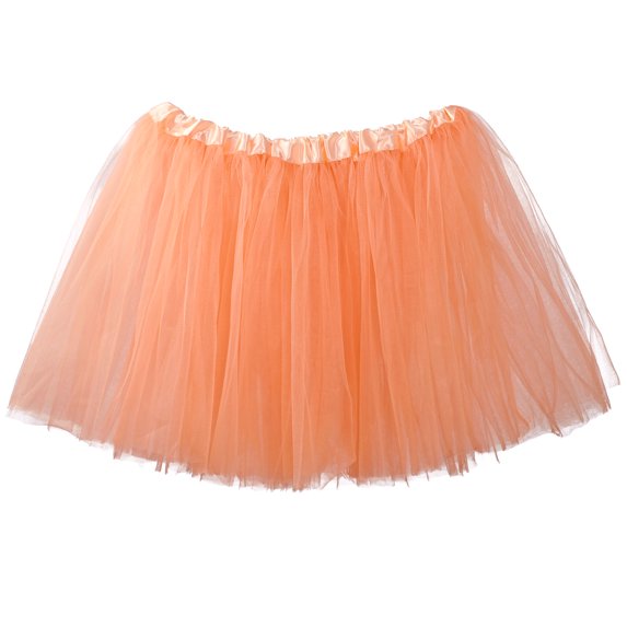 Adult Tutu Skirt, Classic Elastic 3 Layer Tulle Tutu for Women and Teens - Peach