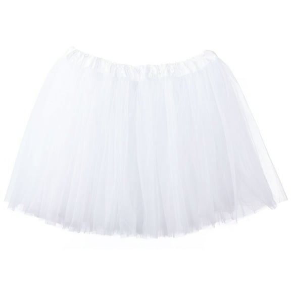 Adult Tutu Skirt, Classic Elastic 3 Layer Tulle Tutu for Women and Teens - White