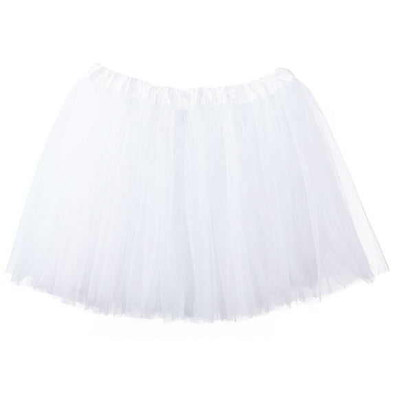 Adult Tutu Skirt, Classic Elastic 3 Layer Tulle Tutu for Women and Teens - White