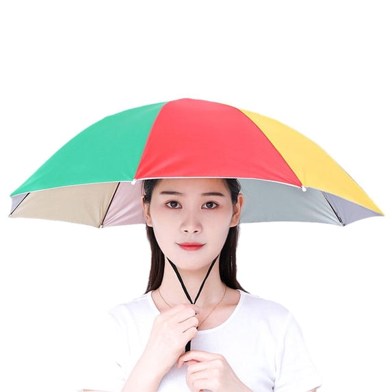 Adult Umbrella Hat - Foldable Hands-Free Sun & Rain Protection Headwear for Fishing, Hiking, Gardening, Beach