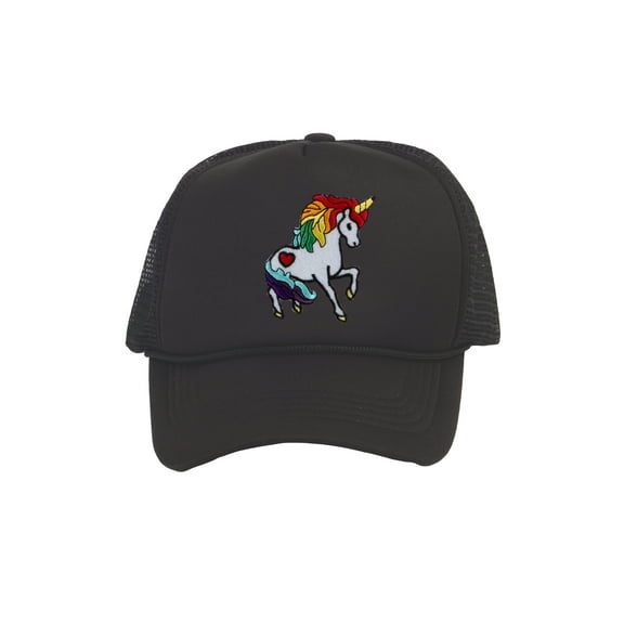 Adult Unicorn Rainbow Mesh Cap Snapback Trucker Hat, Black