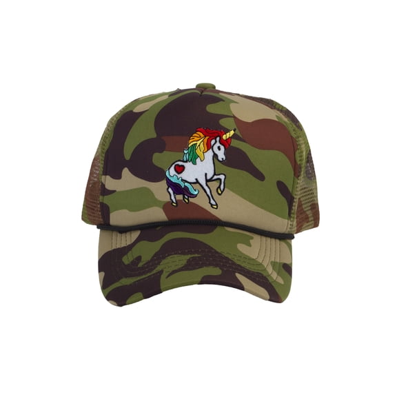 Adult Unicorn Rainbow Mesh Cap Snapback Trucker Hat, Camo