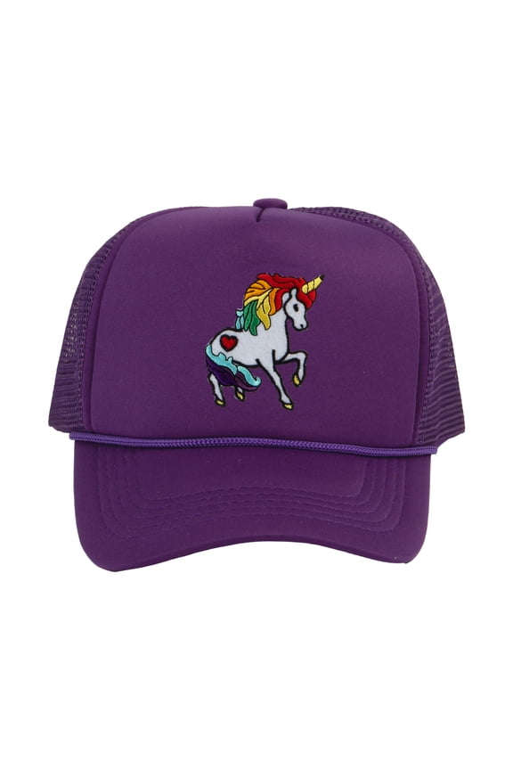 Adult Unicorn Rainbow Mesh Cap Snapback Trucker Hat, Purple