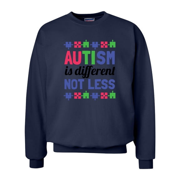 Adult Unisex Autism Awareness Different Not Less Crew Neck Sweatshirt-Navy-large