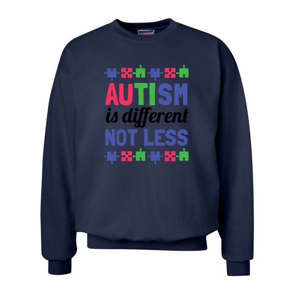 Adult Unisex Autism Awareness Different Not Less Crew Neck Sweatshirt-Navy-medium