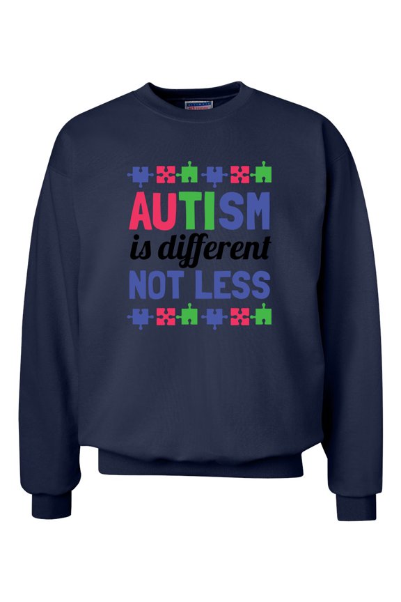 Adult Unisex Autism Awareness Different Not Less Crew Neck Sweatshirt-Navy-xl