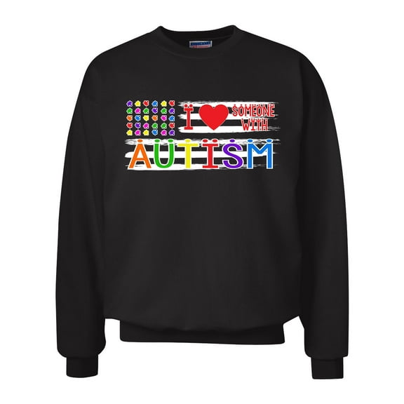 Adult Unisex Autism Awareness I Love Someone With Autism Crew Neck Sweatshirt-Black-small