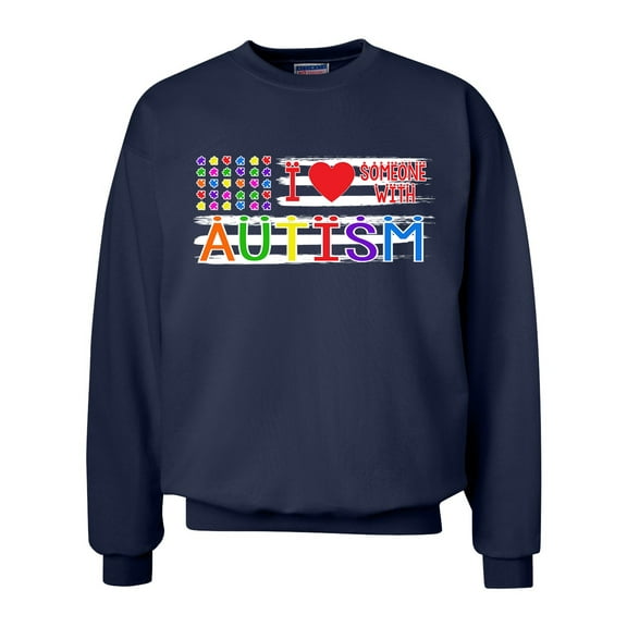 Adult Unisex Autism Awareness I Love Someone With Autism Crew Neck Sweatshirt-Navy-xl