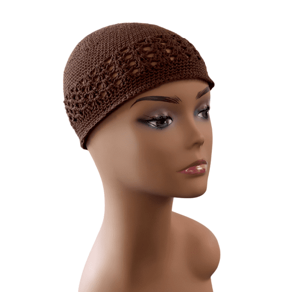 Adult Unisex Fish Net Dark Brown Knit Skull Kufi Cap - 1 Pc.