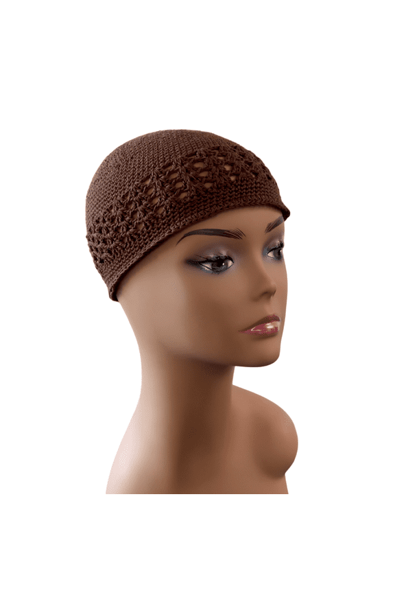 Adult Unisex Fish Net Dark Brown Knit Skull Kufi Cap - 1 Pc.