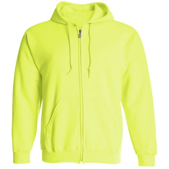 Adult Unisex High Visibility Neon Full-Zip Hoodie Sweatshirt, Safety Green, Small