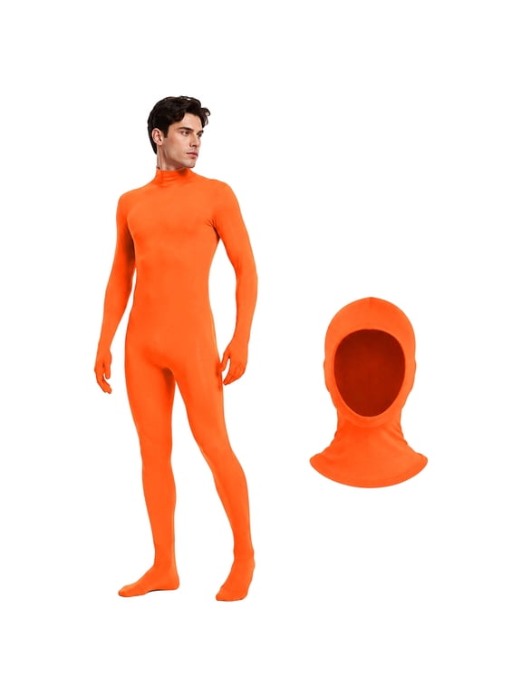 Adult Unisex Tight Fit Bodysuit Solid Color Dance Stretch Apparel for Stage Orange-S