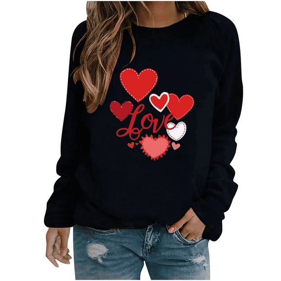 Adult Valentine’s Day Sweatshirt for Women – Stylish Heart Graphic Lounge Sweatshirt