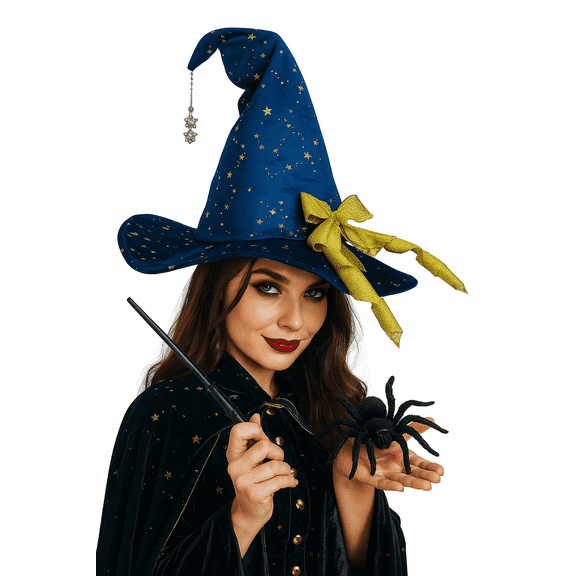 Adult Velvet Witch Hat – Ruched Wide Brim Masquerade Party Hat