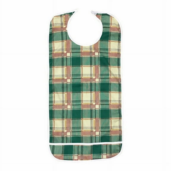 Adult Vinyl Adult Bibs with Crumb Catcher - Premium Bib (Green and Yellow Plaid)
