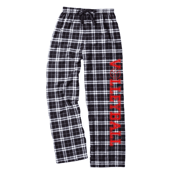 Adult Volleyball Black and White Flannel Pants (Red, Adult Large)
