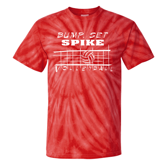 Adult Volleyball Tie Dye T-Shirt "Bump, Set, Spike" Logo (Red, M)
