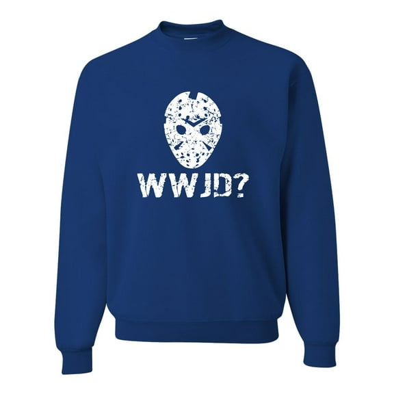 Adult WWJD What Would Jason Do? Funny Horror Movie Sweatshirt Crewneck