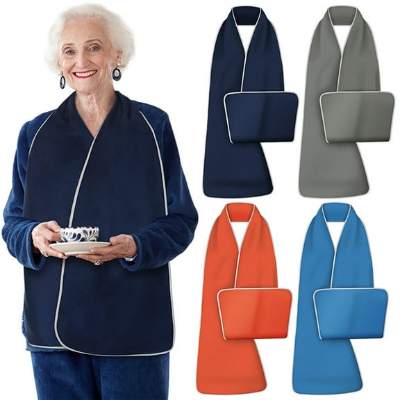 Adult Waterproof Dining Bib Scarf for Elderly | Oil & Drool Resistant Clothing Protector | Reusable Polyester, Large 35x160cm | Double Buckle | Navy, Orange, Blue, Dark Gray | Easy Clean