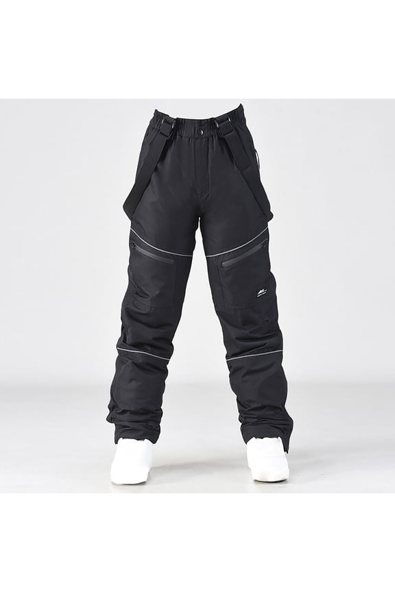 Adult Waterproof Snow Pants Mens Womens Winter Thicken Warm Skiing Snowboard Pants with Detachable Braces Overall Black M
