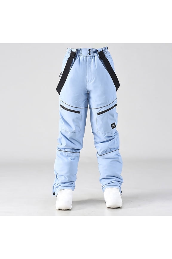 Adult Waterproof Snow Pants Mens Womens Winter Thicken Warm Skiing Snowboard Pants with Detachable Braces Overall Blue M